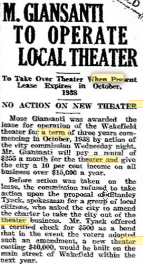 Wakefield Theatre - New Operator Announced Jul 17 1937 (newer photo)